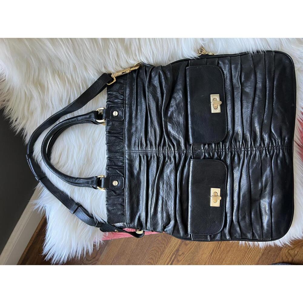Alexis Hudson Black Satchel Bag with Ruched Detailing